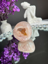Load image into Gallery viewer, Pink quartz geode with calcite 3289