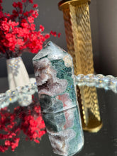 Load image into Gallery viewer, Natural Red Pink Amethyst Tower, Druzy Crystal Decor, Brazilian Quartz Healing Stone 3305