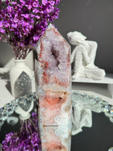 Load image into Gallery viewer, Druzy pink amethyst tower with amethyst 2592