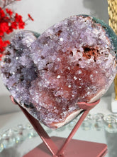 Load image into Gallery viewer, Red Druzy pink amethyst heart with amethyst 2842
