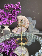 Load image into Gallery viewer, Pink amethyst moon with amethyst healing crystals 3074
