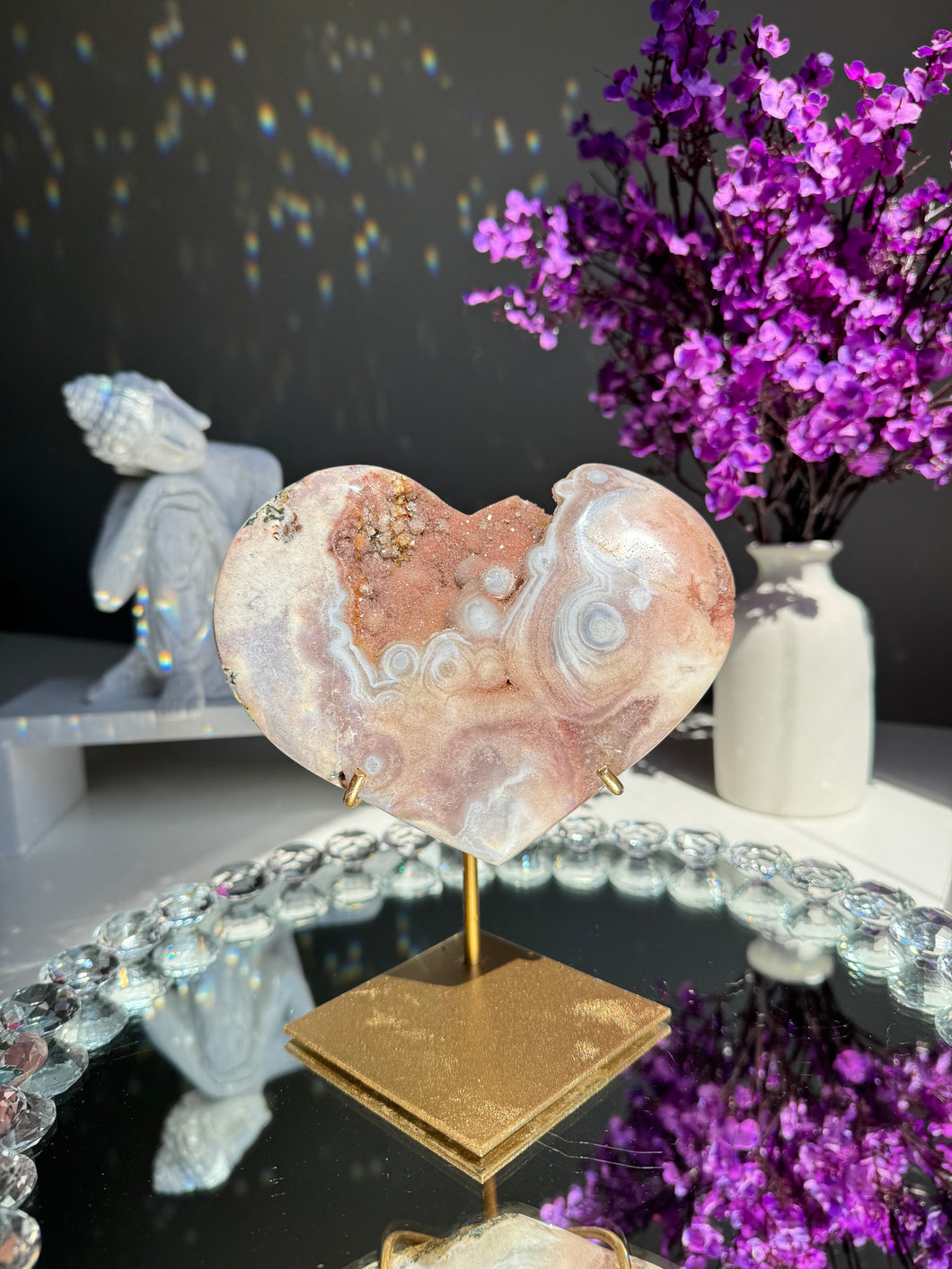 Pink amethyst heart with agate 2819