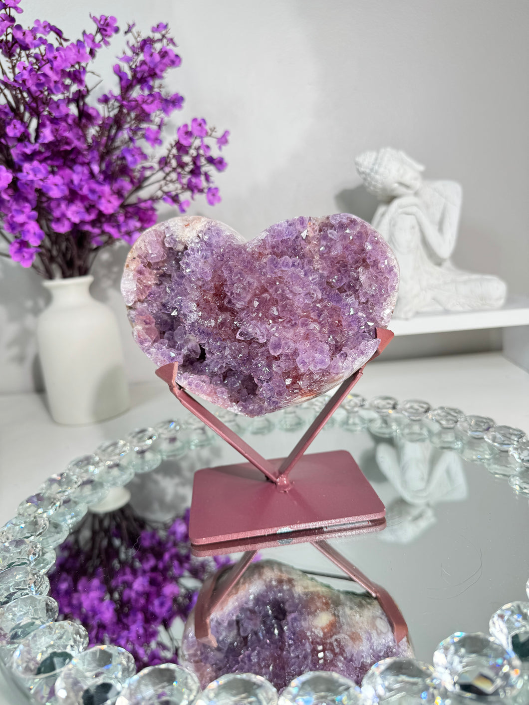 Druzy pink amethyst heart with amethyst 2842