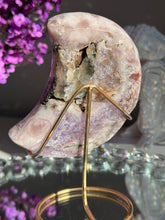 Load image into Gallery viewer, Pink amethyst moon with amethyst healing crystals 3074
