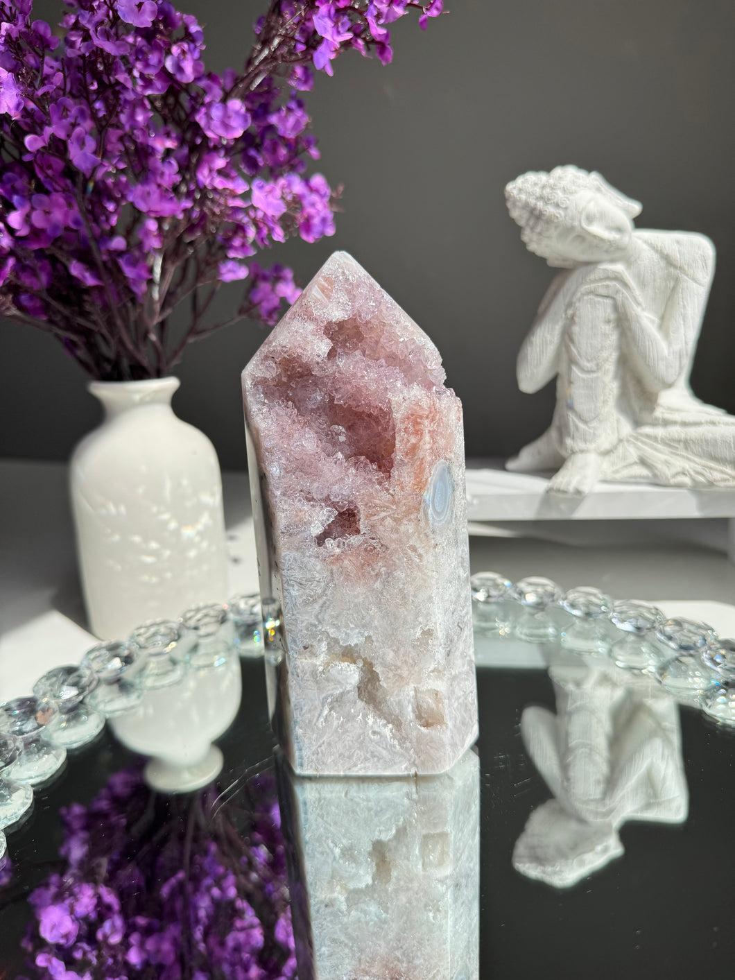 pink amethyst tower with agate and quartz 2786
