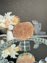 Load image into Gallery viewer, Coral pink / orange rainbow amethyst geode  2680
