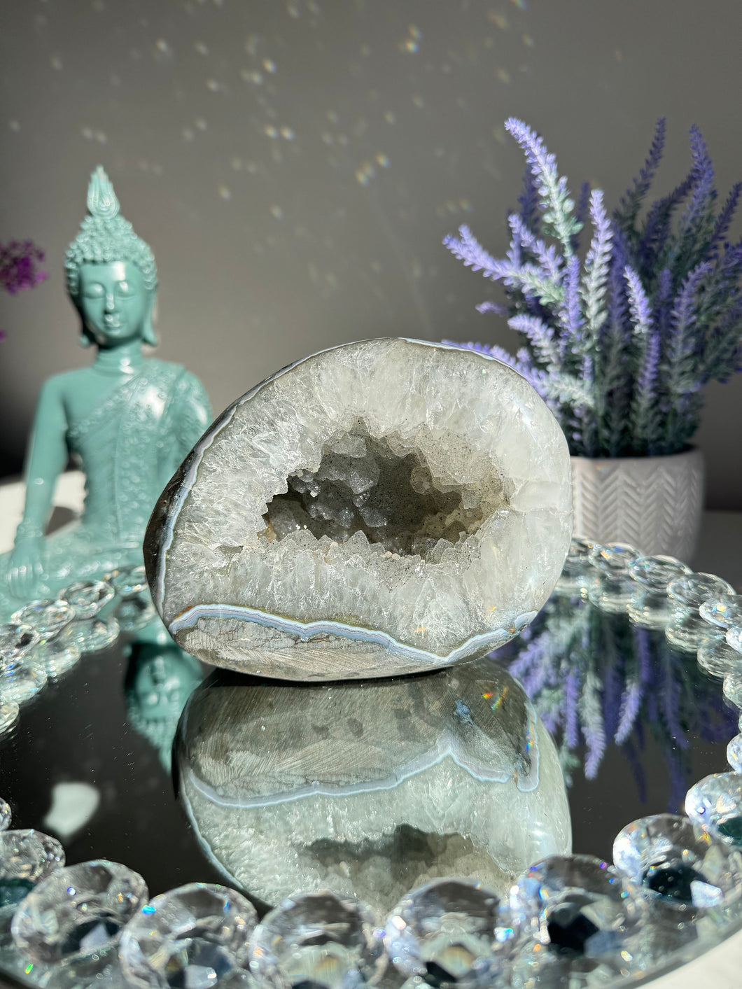 sugar druzy quartz geode with calcite 2694