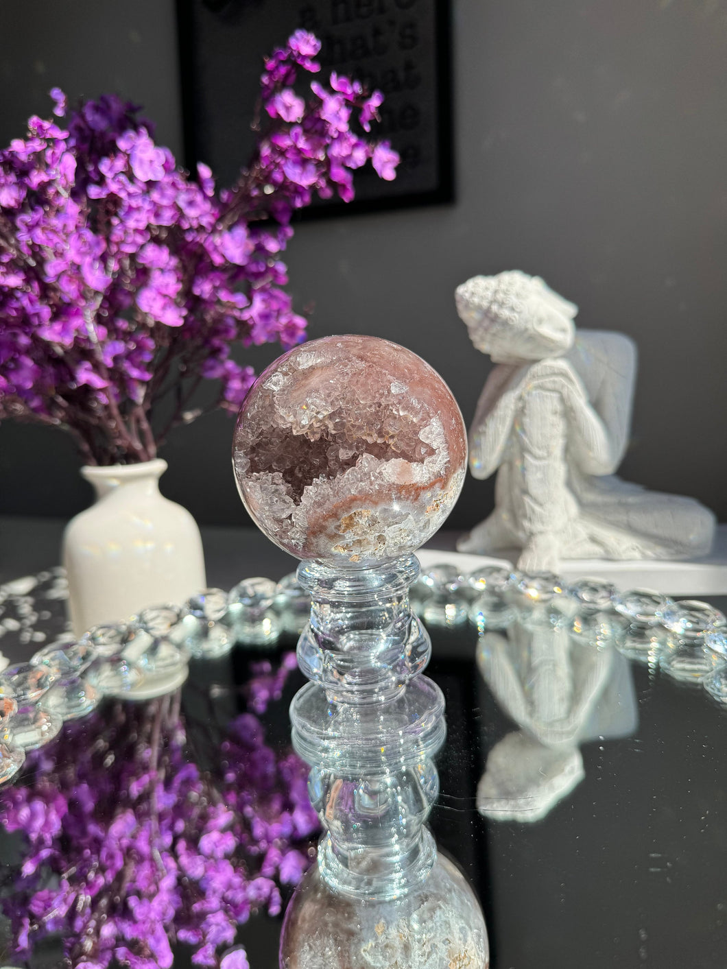 Druzy Pink amethyst sphere with quartz  2722 1