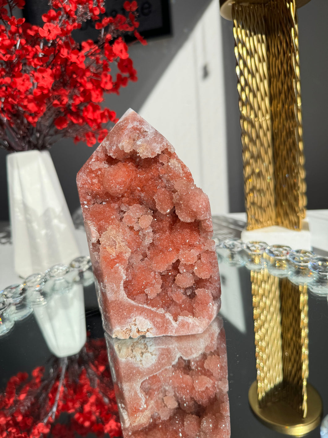 Red bubbly Druzy pink amethyst tower  2715