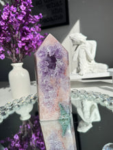 Load image into Gallery viewer, Druzy pink amethyst tower with amethyst   2715
