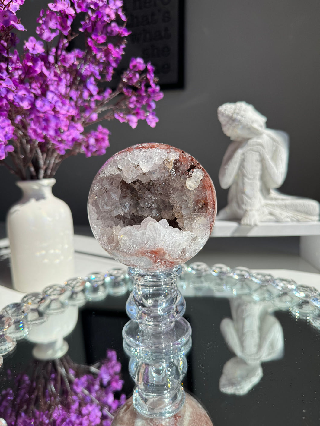 Druzy Pink amethyst sphere with quartz   2721