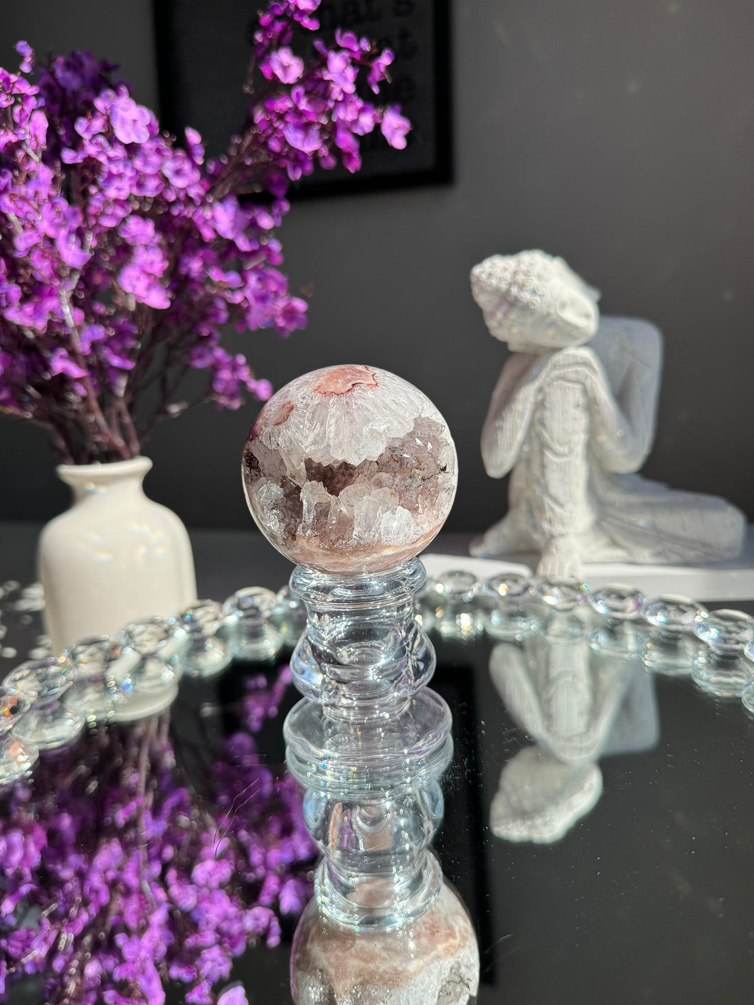 Druzy Pink amethyst sphere with quartz  2724