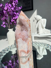 Load image into Gallery viewer, Druzy pink amethyst tower with amethyst  1674
