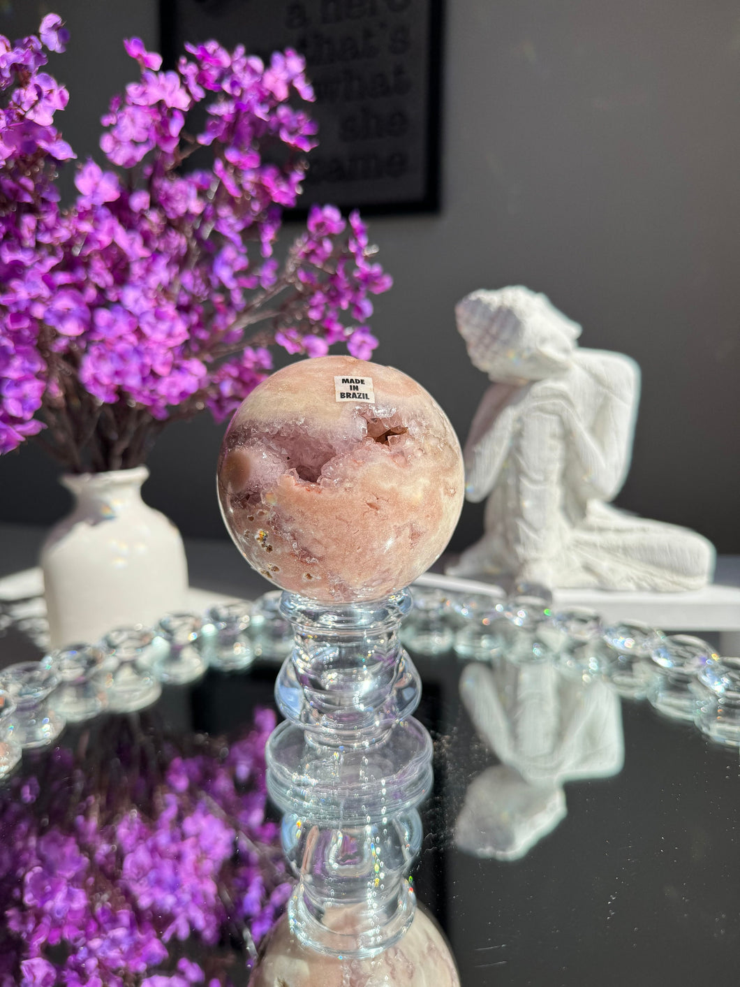Druzy Pink amethyst sphere with amethyst  2173