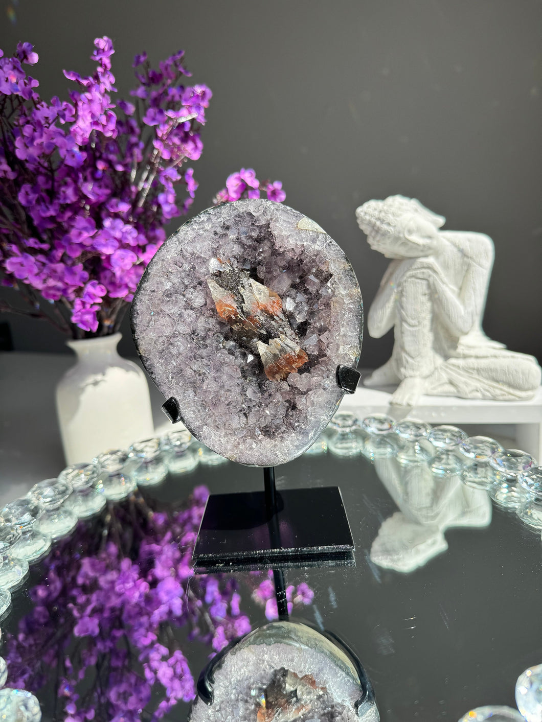 Amethyst geode with calcite and hematite Healing crystals 2765