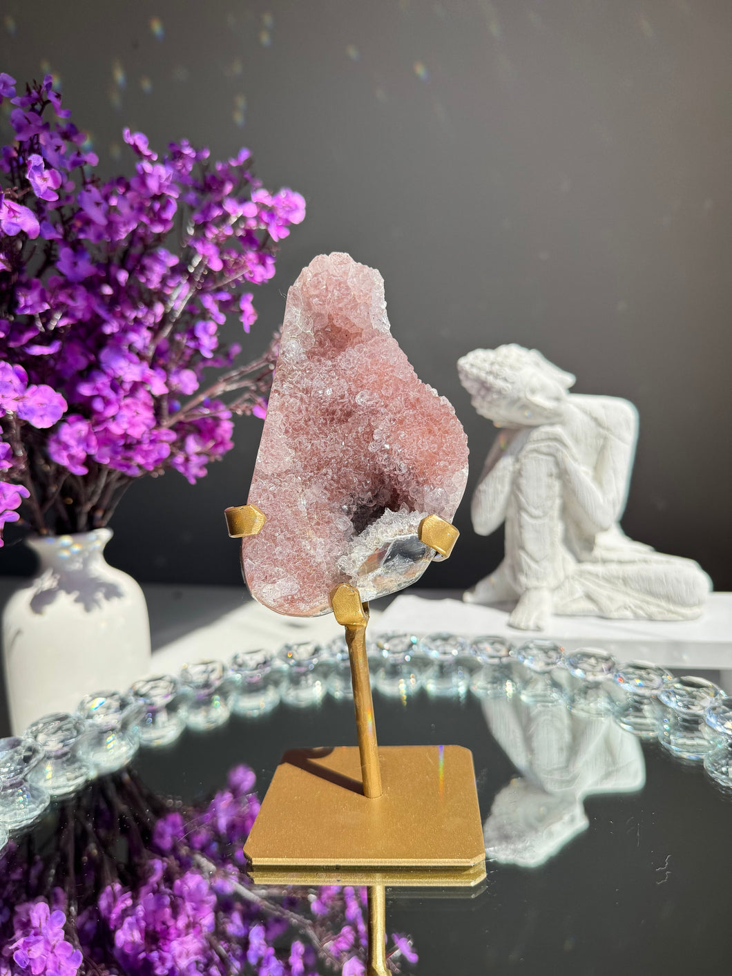 Pink amethyst on stand healing crystals 2768