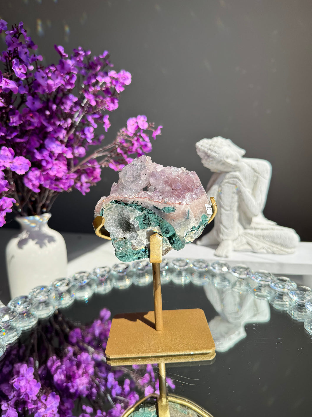 Druzy pink Amethyst geode with jasper Healing crystals 2767