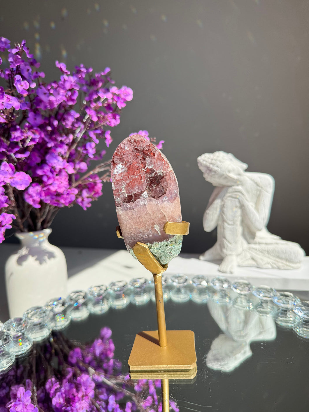 Unique red druzy pink Amethyst with amethyst and jasper Healing crystals 2768