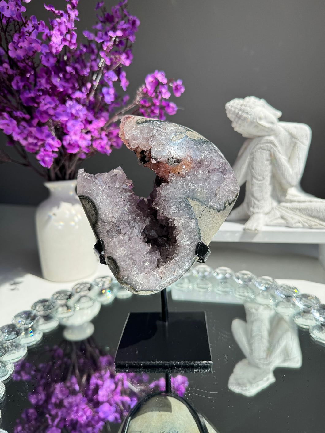 Amethyst geode with calcite and hematite Healing crystals 2763
