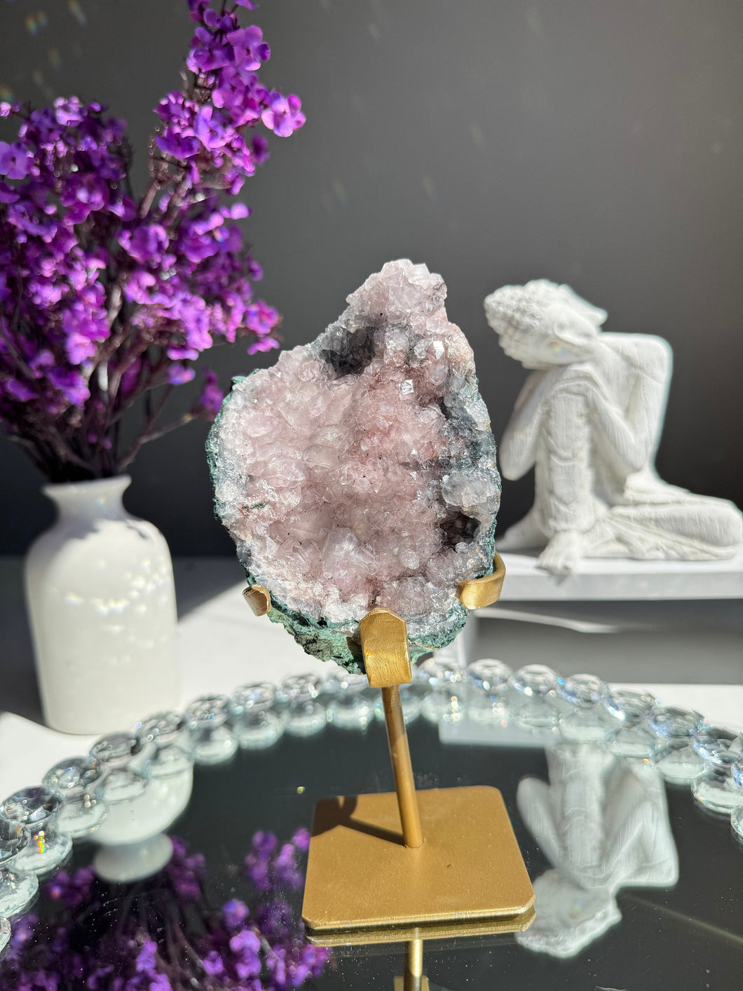 Pink flower amethyst geode with jasper Healing crystals 2770