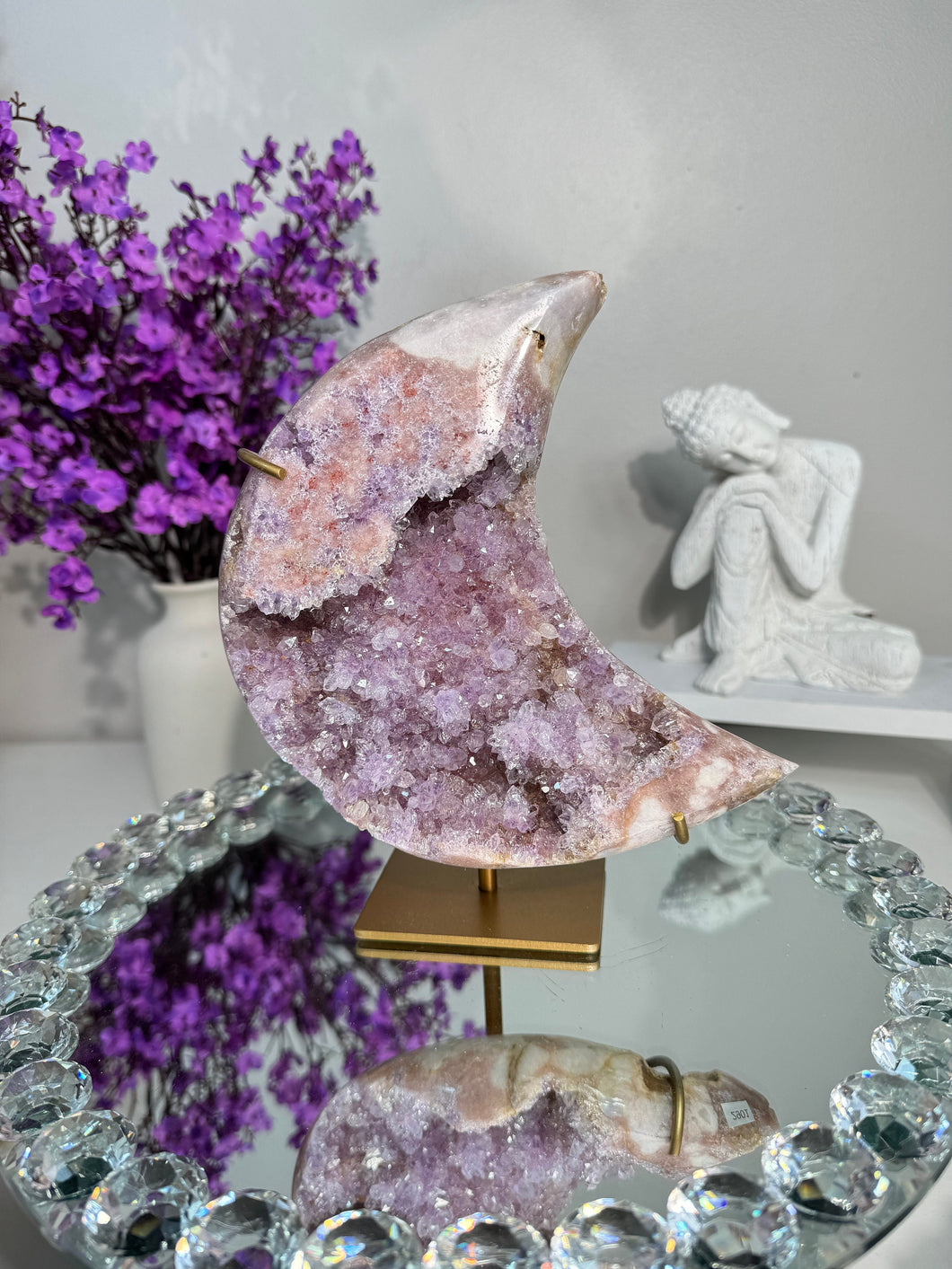 Druzy Pink Amethyst moon with amethyst 2901