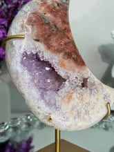 Load image into Gallery viewer, Druzy Pink Amethyst moon with amethyst 2902
