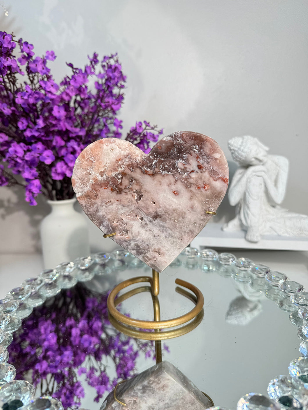 Red druzy Pink Amethyst heart 2885