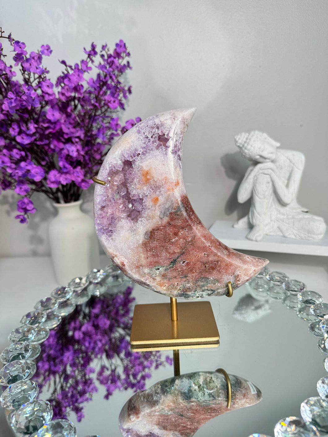 Druzy Pink Amethyst moon with amethyst 2903