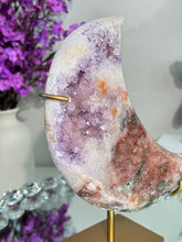 Load image into Gallery viewer, Druzy Pink Amethyst moon with amethyst 2903
