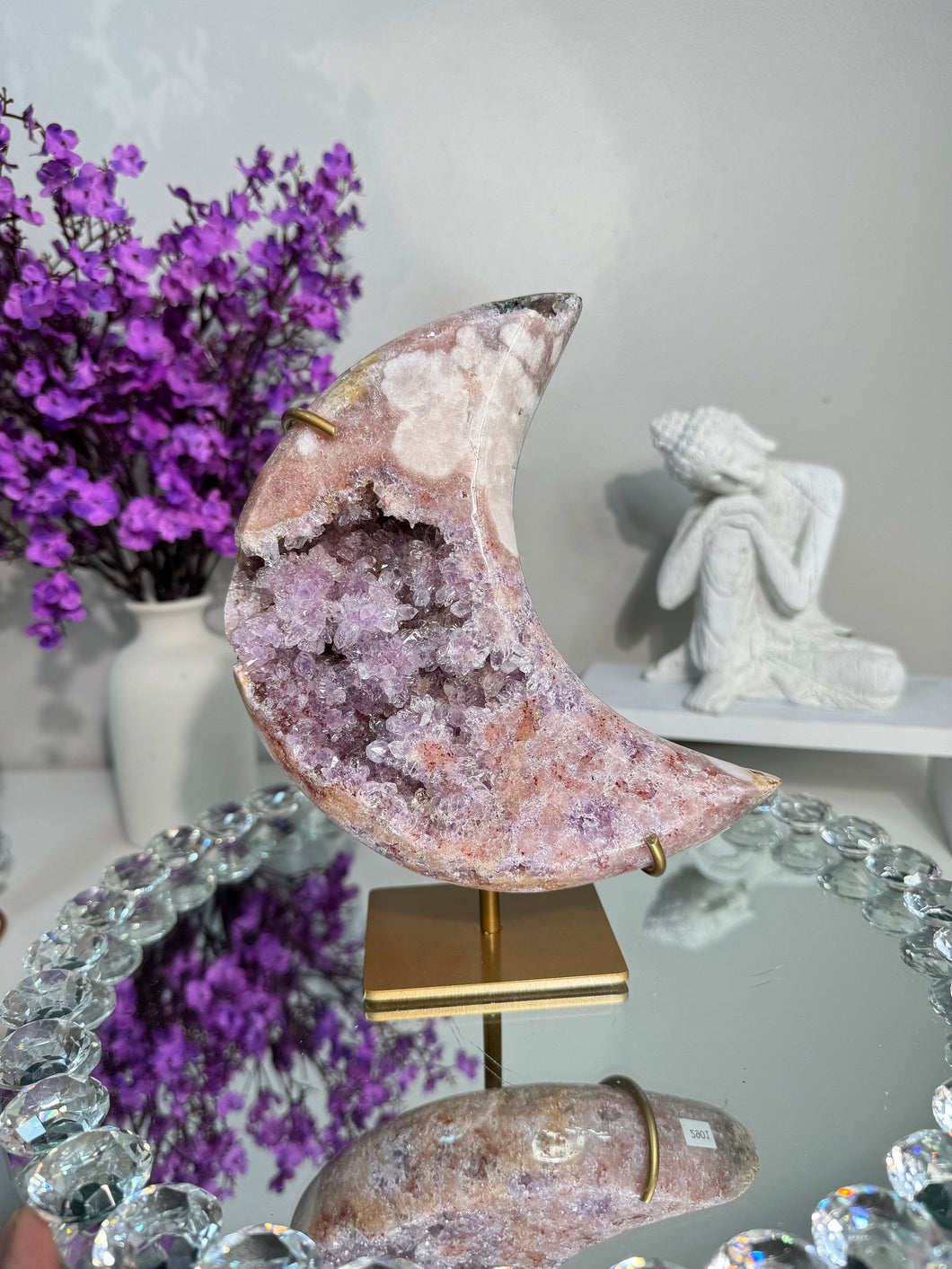 Druzy Pink Amethyst moon with amethyst 2901