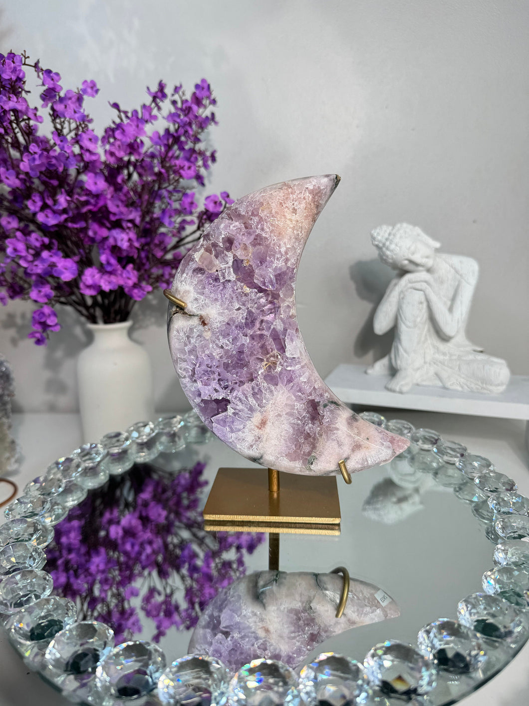 Druzy Pink Amethyst moon with amethyst 2903