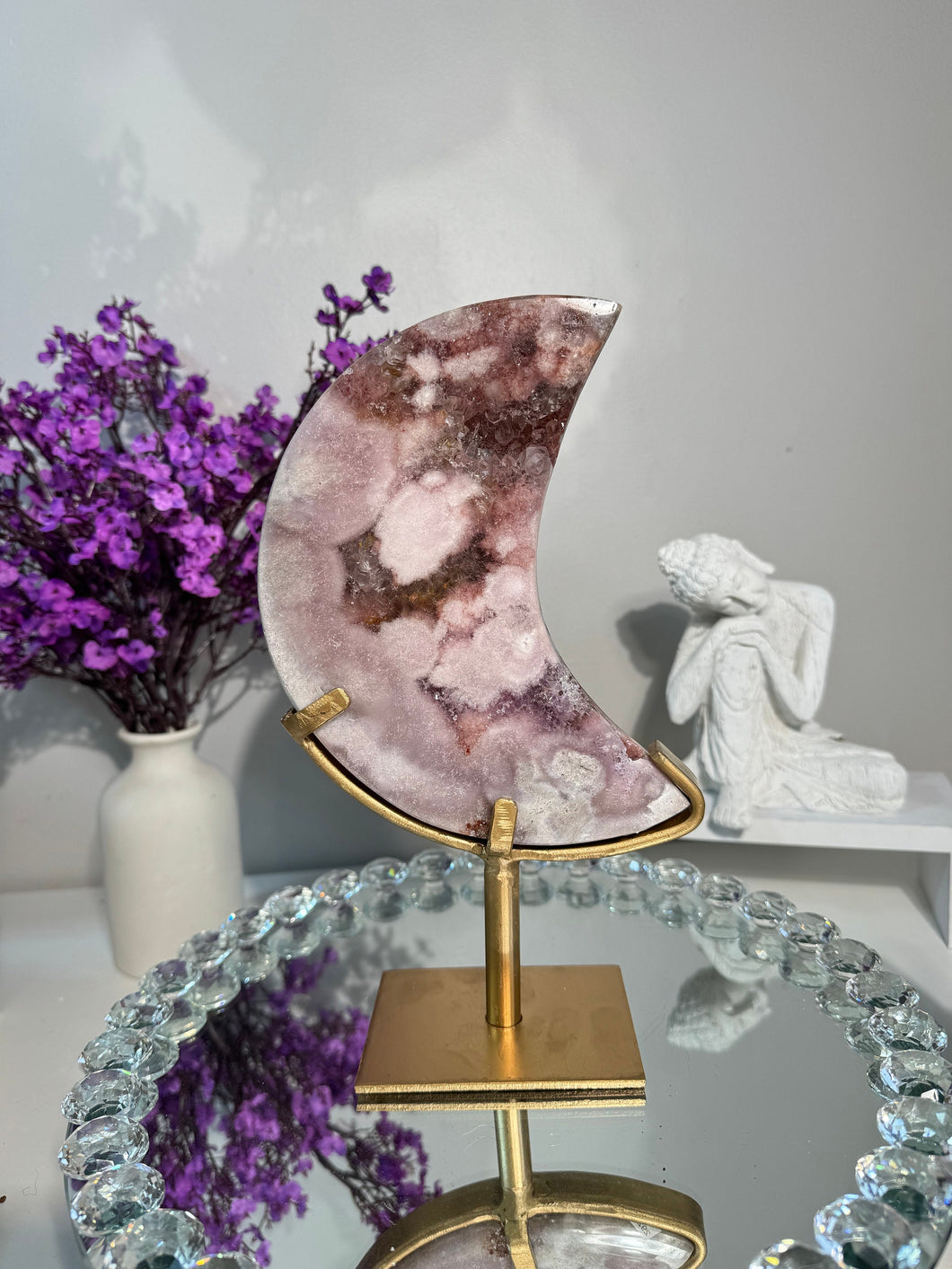 Pink Amethyst moon with amethyst 2929