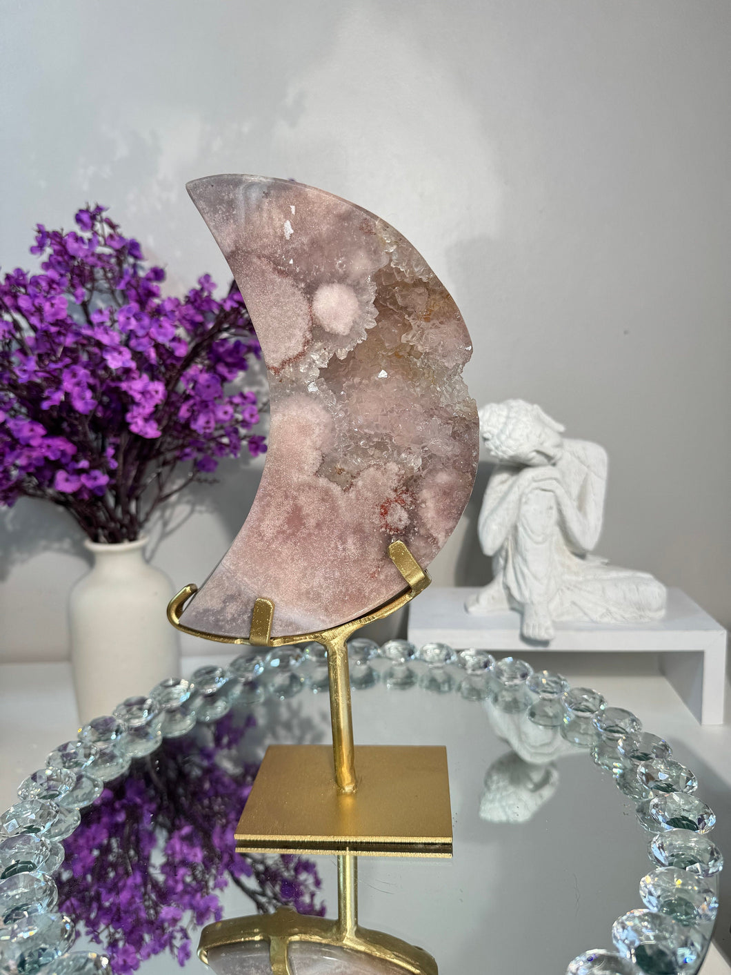 Pink Amethyst moon with quartz 2929