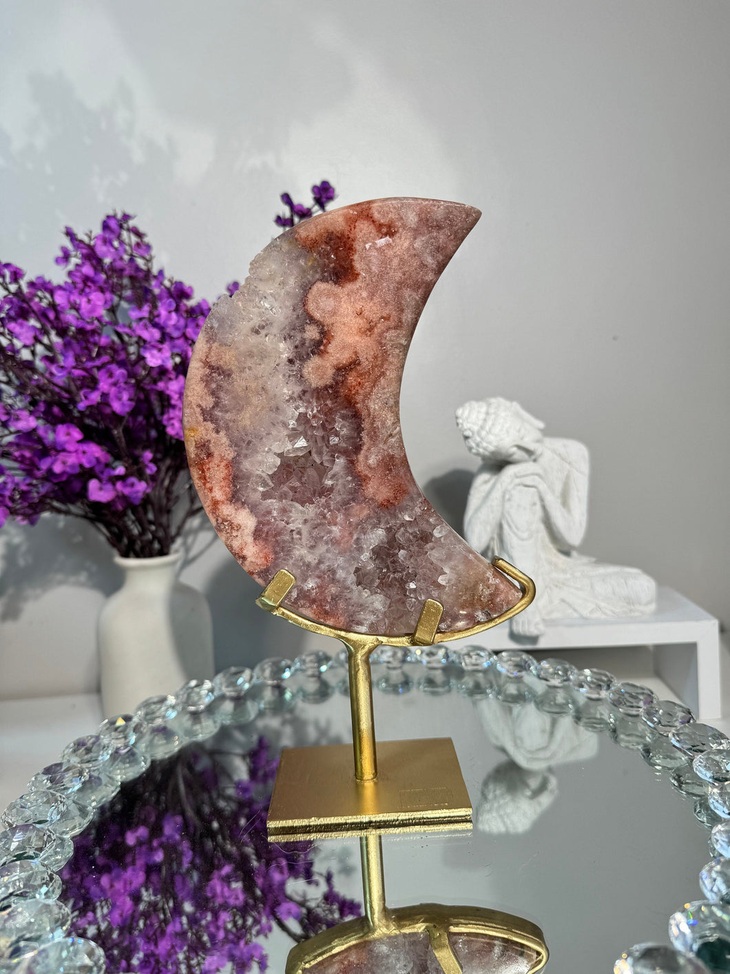 Pink Amethyst moon with quartz 2927