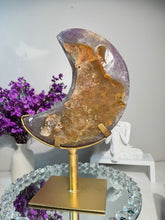 Load image into Gallery viewer, Large Amethyst Moon with Blue Agate Crystal, Spinning Stand 2933
