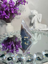 Load image into Gallery viewer, Druzy amethyst pendulum with white and blue agate 2915
