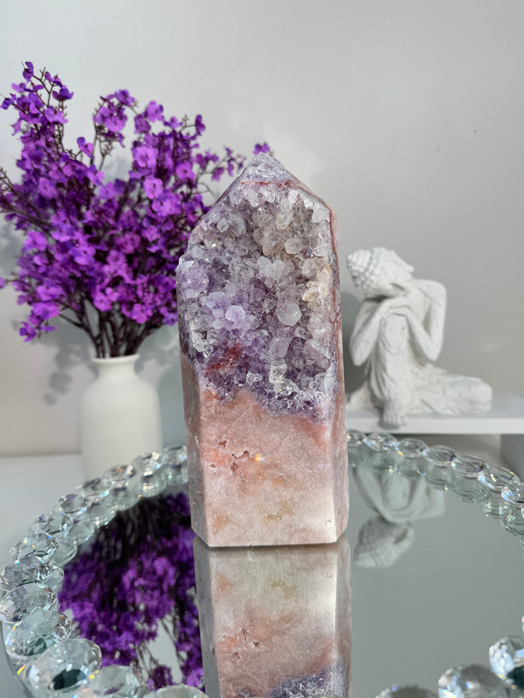 druzy pink amethyst tower with amethyst 2906