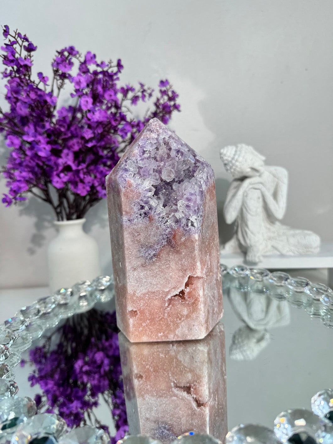 druzy pink amethyst tower with amethyst 2906