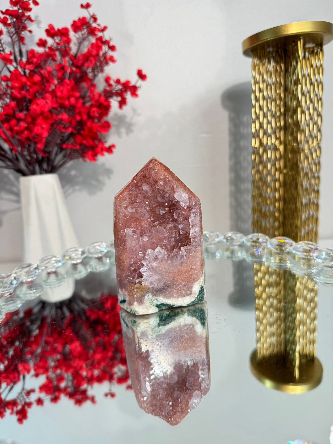 druzy pink amethyst tower with amethyst 2924