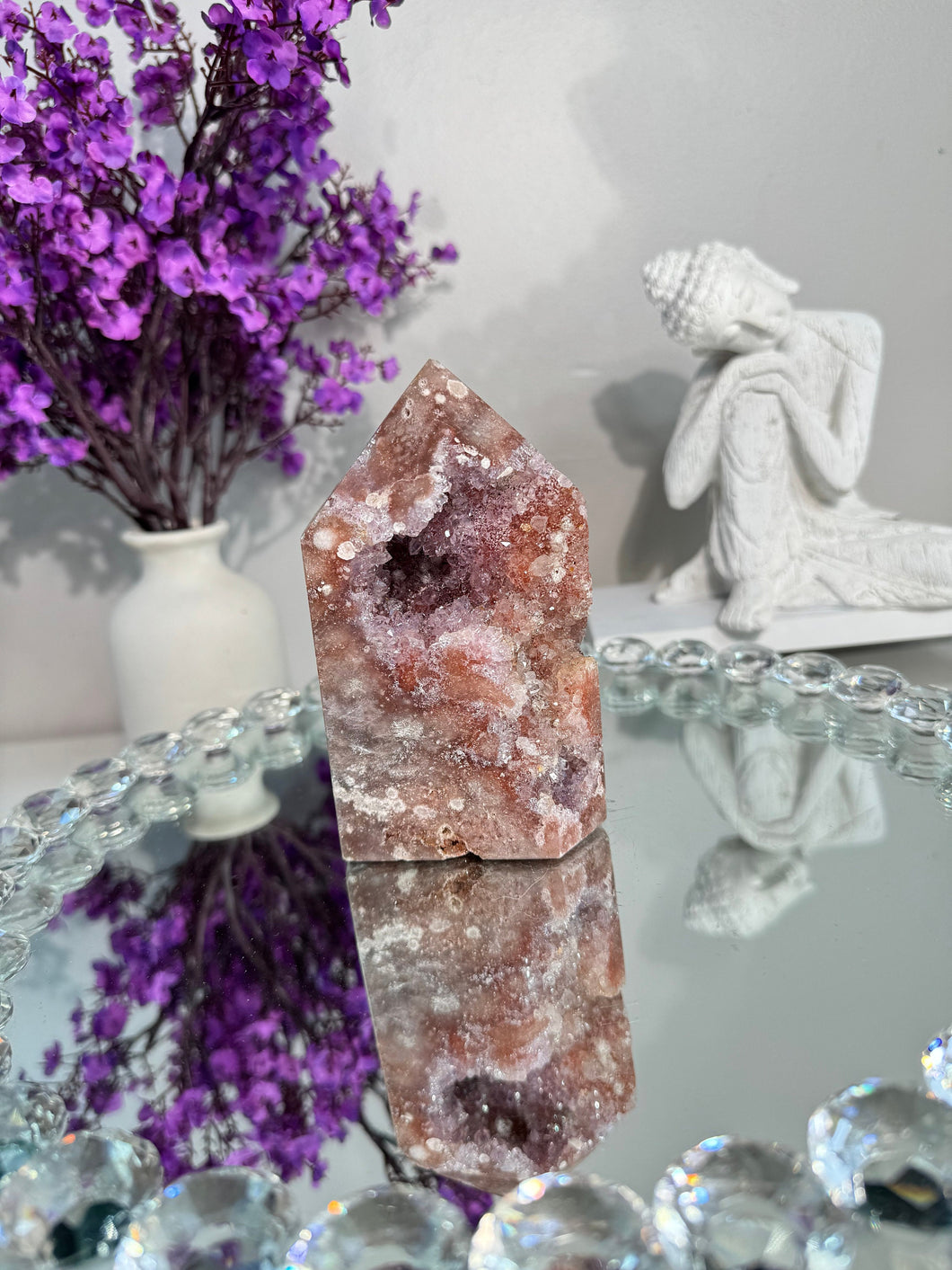 Red druzy pink amethyst tower with amethyst 2926