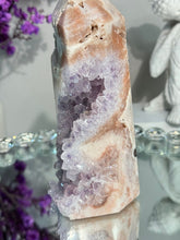 Load image into Gallery viewer, druzy pink amethyst tower with amethyst 2927
