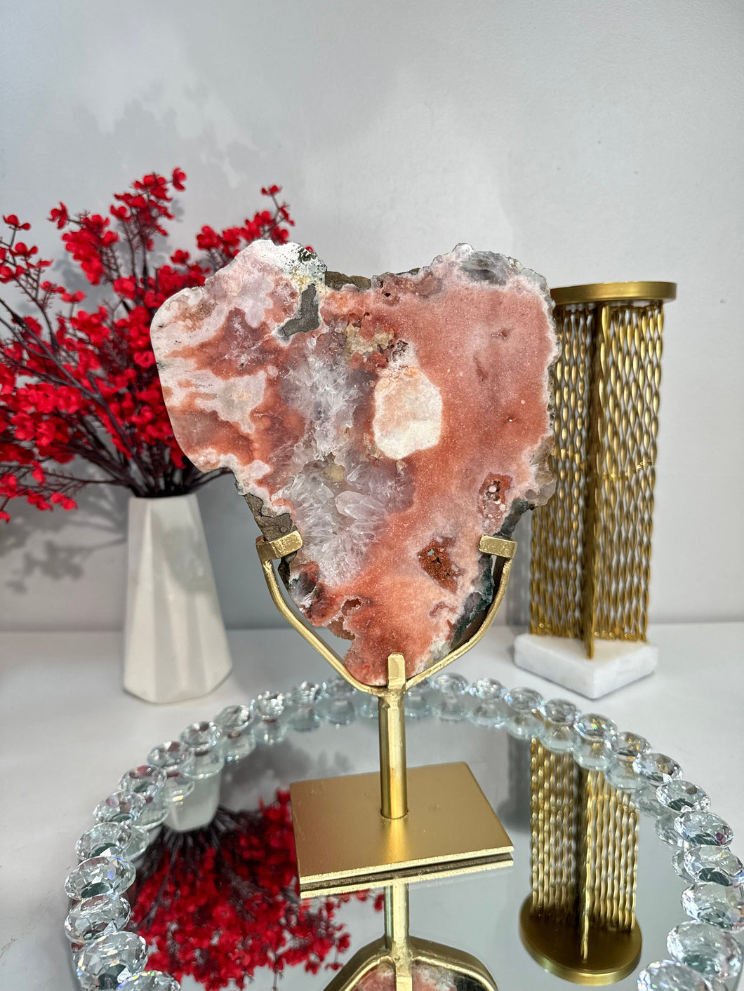 Coral orange and red druzy pink amethyst slab with jasper 2928