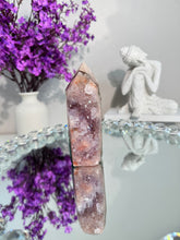 Load image into Gallery viewer, Druzy pink amethyst tower with amethyst and jasper 2951
