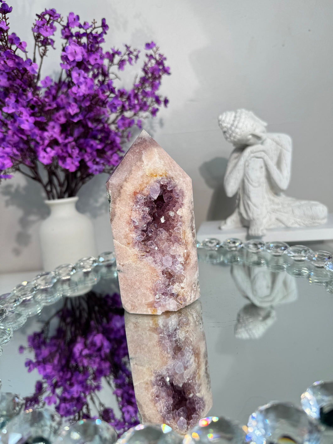 Druzy pink amethyst tower with amethyst 2950