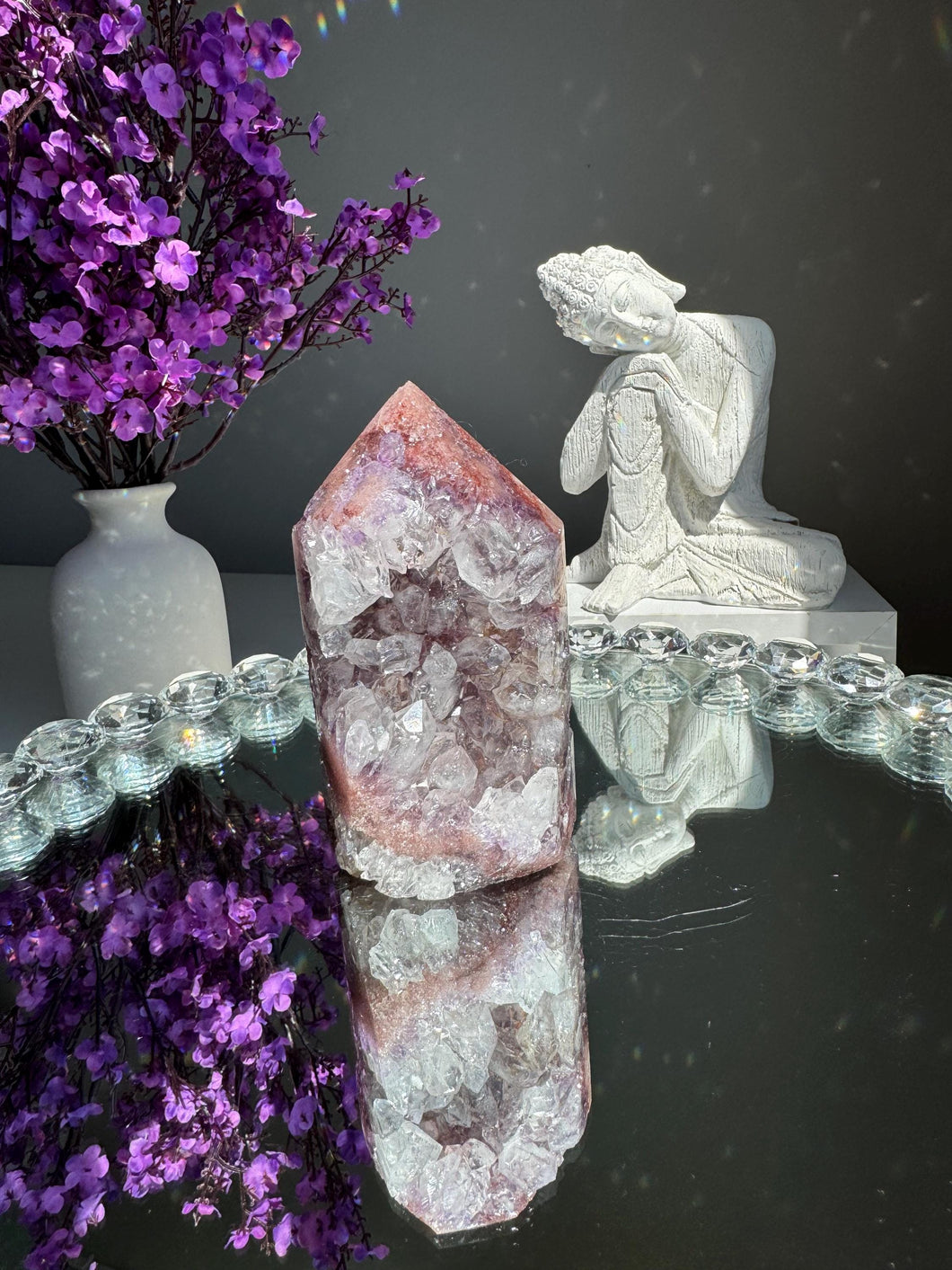 Druzy pink amethyst tower with amethyst  2950