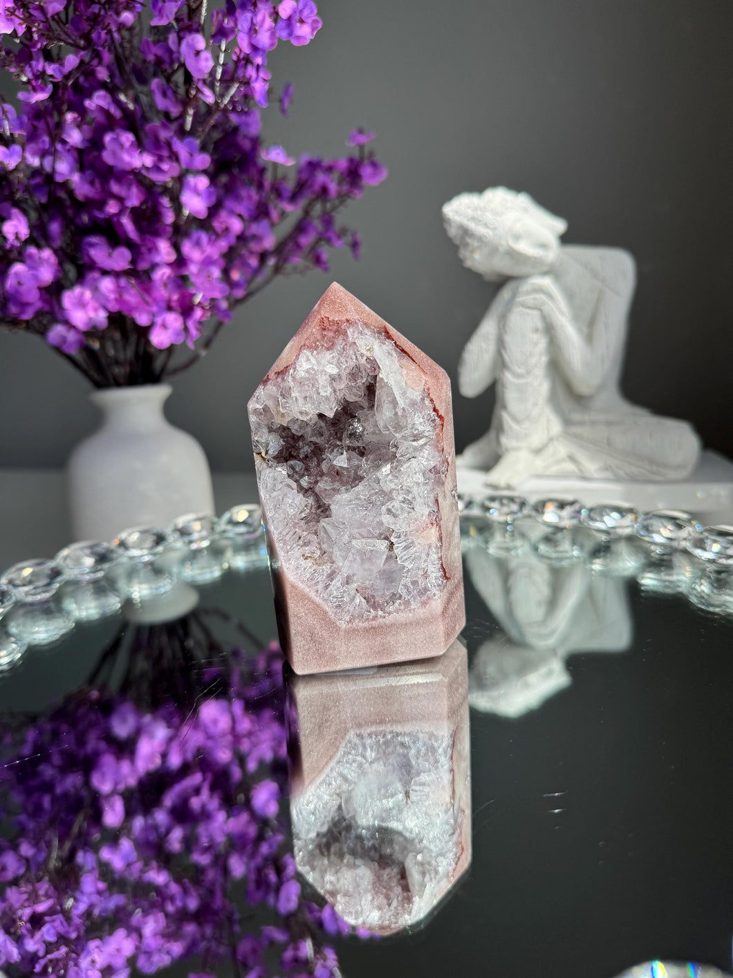 Druzy pink amethyst tower with amethyst 2950