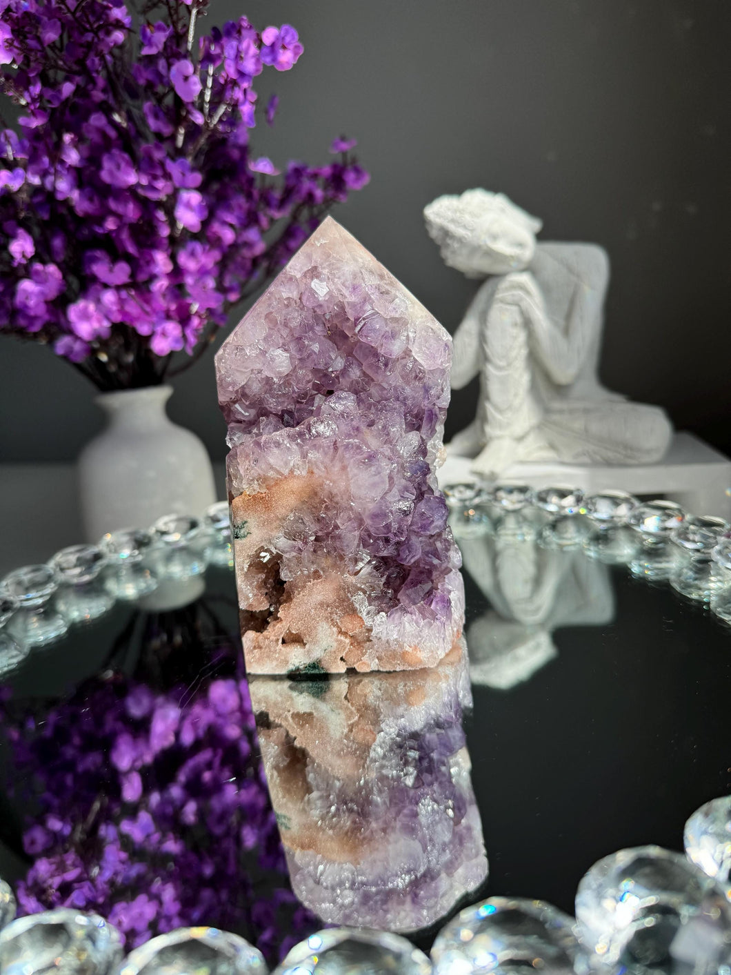 Druzy pink amethyst tower with amethyst 2948 amethyst tower