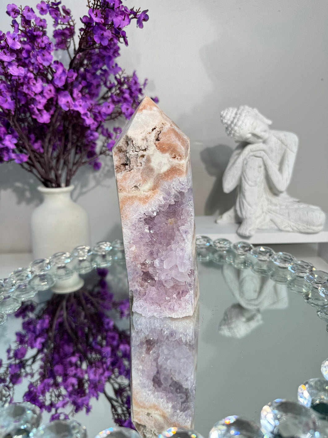 druzy pink amethyst tower with amethyst 2927