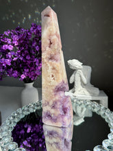 Load image into Gallery viewer, Extra large one foot tall Druzy pink amethyst obelisk with amethyst  2945
