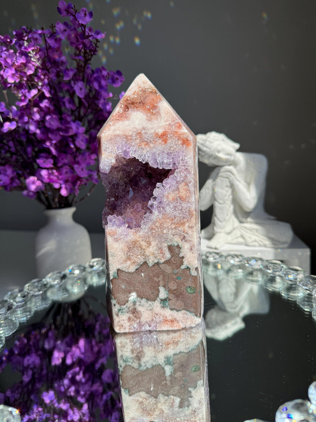 Druzy pink amethyst tower with amethyst 2945 amethyst tower